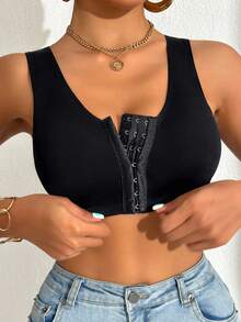 EasyFave Women's Front Closure Padded Push-Up Bra, Seamless Underwear - Black - View 6