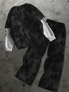 SHEIN Explorewe Bộ 2 áo hoodie in số phong cách đường phố và quần jogger cho bé trai tuổi teen - Nhiều màu - Xem 2