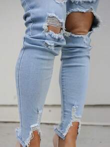 SAYEHFBABY Ladies' Skinny Fit Ripped Jeans Y2k - Light Wash - View 5