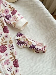 新生女婴可爱花卉针织长袖连体衣（带头带），秋冬 - 彩色 - 查看 6