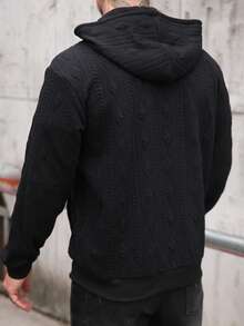 Manfinity Homme Hanorac cu glugă, texturat, cu fermoar, pentru bărbați, casual, culoare uni, top cu mânecă lungă