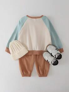THE HAPPY LOOK 2pcs/Set Young Boy Raglan Sleeve Top And Pants, Simple And Fashionable - Brown - View 2