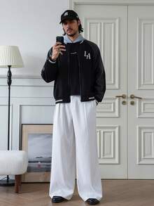 Manfinity Homme Pantalones de traje casuales de hombre a rayas blancas - Blanco - Ver 2