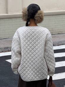 SHEIN EZwear 女士休闲波尔卡圆点印花夹克，秋冬 - 黑與白 - 查看 2