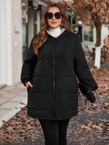 SHEIN Clasi 加大码保暖内衬黑色棉服外套，百搭冬季长袖 - 彩色 - 查看 12