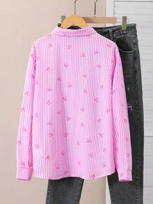 Camicia classica con fiocco, a righe, con stampa all-over e bottoni, adatta per ragazze adolescenti e giovani donne, ideale per uso quotidiano, abbinabile a jeans, gonne e canotte