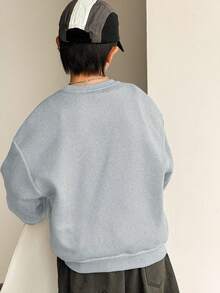 Tween Boy Casual Korean Style Loose Fit Contrast Color Round Neck Sweatshirt, Suitable For Commuting, School, Daily Casual Wear, Sports, Autumn/Winter