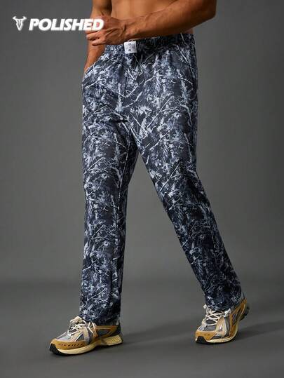 Manfinity Acti Log Men's Letter & Branch Print Pockets Sports Pants, Outdoor Activities Sweat Pants