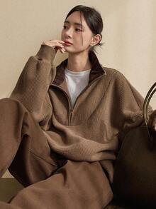 Dazy-Less Women's Loose Casual Sweatshirt, Fashion Business Casual Style, Autumn/Winter - Brown - View 7