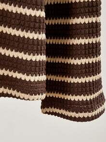 SHEIN Striped Polo Shirt & Pants Set FoTeen Girls, Suitable For Spring & Autumn - Coffee Brown - View 5