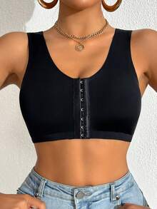 EasyFave Women's Front Closure Padded Push-Up Bra, Seamless Underwear - Black - View 3