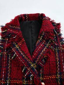 Ellevyn 优雅红色圣诞外套 女士优雅百搭经典圣诞新年红色格子大衣背心，秋冬经典百搭带衬里外套 情人节优雅保暖：红色格子背心