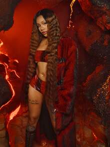 SHEIN ICON 女士仿皮草大衣，前卫性感，适合派对约会，秋冬，拼布皮革，时尚戒指 - 彩色 - 查看 1