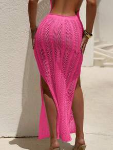 Bonvoyette Của phụ nữ Xu hướng: Cắt giảm Halter Neck Dây thắt lưng Che phủ Đầm - Màu Hồng Tươi - Xem 3