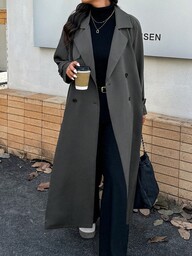 Calvaya מעיל טרנץ' קז'ואל עם כפתורים בחזית, מידות גדולות, מידה גדולה