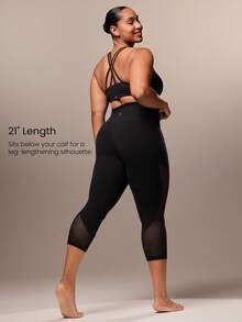 GLOWMODE Quần legging cạp cao Flex Mesh FeatherFit™ cỡ lớn 24'' có túi bên hông, tập yoga tác động thấp hàng ngày - màu đen - Xem 2