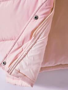 Girls' CottonPadded Coatt, Casual College Style, Long Sleeve Full Length With Pockets, Hooded Thick Coat, Suitable For Autumn/Winter Outings, Can Be Paired With Pants, Sweatpants, Dresses, Hoodies, T-Shirts, Sweaters - Dusty Pink - View 6