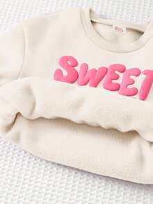 Cozy Pixies Baby Girl 3D Letter Pattern Round Neck Drop Shoulder Sweatshirt, Versatile & Comfortable In Fall/Winter - Apricot - View 6