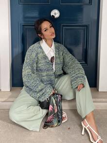 NegzBox Cardigan oversize à manches évasées en tricot, style printemps Y2K années 90, décontracté et mignon. Idéal pour l'aéroport, l'automne, la rentrée scolaire, l'hiver, le quotidien et le travail de bureau.