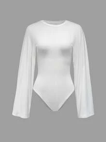 INAWLY 女士灯笼袖白色 T 恤紧身衣 - 白色 - 查看 3