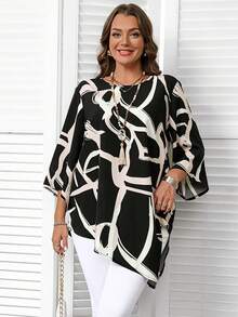 EMERY ROSE Camicia di moda con stampa all-over, collo tondo, maniche lunghe, taglie comode, abbigliamento autunnale