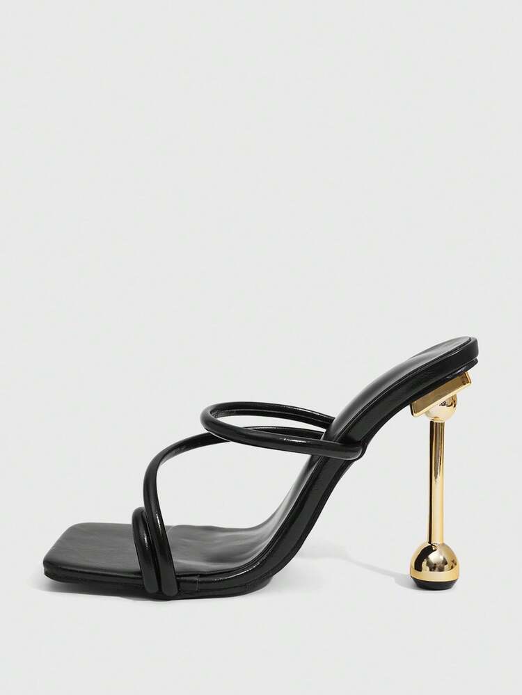 MISSGUIDED Sandales mules à lanières et talon boule architectural doré