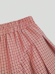 Sweetra تنورة خط A أنيقة مربعة اللون الخاكي بمقاسات كبيرة - عنابي اللون - مشاهدة 3