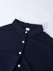 SHEIN 3pcs/Set Teenage Girls Casual Commute Outfit, Delicate Fresh Floral Print Lightweight Shirt, Basic Camisole, And Solid Color Wide Leg Pants, Spring/Summer - Navy Blue - View 8