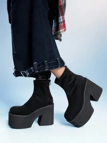 Sugerpunk Giày bốt cao gót đế dày thời trang nữ - màu đen - Xem 4