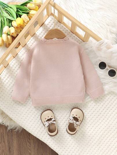 Souflis Souflis Baby Girl Pink Cardigan Sweater With Ruffle Trim & Embroidery Decor, Sweet & Fashionable Outerwear Baby Clothes Girl Fall Sweater Baby Girl Clothes Spring Fall Baby Girl Jumper Elegant Tops For Baby Girl Cardigan Baby Knitwear Baby Knit Sweater Baby Winter Sweater Baby Sweater Cardigan Baby Knitwear Knit Baby Girl Clothes Baby Girl Cardigan