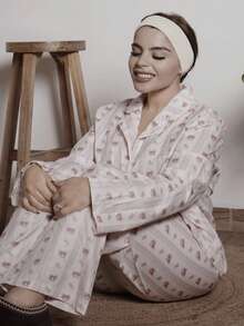 Lupita Cardoza Pink Striped Print Shirt And Pants Set, Versatile For Home And Outdoor - Pink - View 3