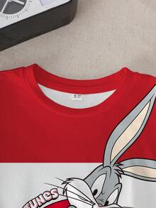 LOONEY TUNES X SHEIN Young Boy Summer Casual Sports Cartoon Rabbit And Number Print Colorblock Tee - White - View 4