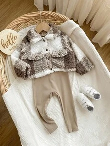 Babygirl Cute Plaid Jacket & Knitted Jumpsuit Set, Autumn/Winter