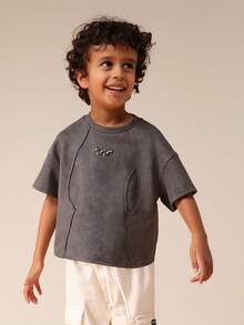 SUMWON Boys Short Sleeve T-Shirt With Seam Detail And Logo Embroidery Casual Everyday Wear - Grey - View 4