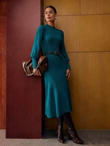 MOTF PREMIUM BIAS CUT PUFF SLEEVE SWEATER DRESS - Blue - View 6