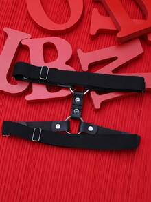 WENEZON Men's Leather Decor Ring Connector Suspenders Emo Belt Goth Belt Harness Strap Belts Y2k Punk Belt - Black - View 2