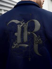 Manfinity LEGND 加大码男士撞色拼接前扣棒球长袖夹克 - 寶藍色 - 查看 2