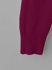 Franclia 女士休闲纯色V领长袖套头毛衣，带保暖内衬，秋冬季 - 酒紅色 - 查看 7