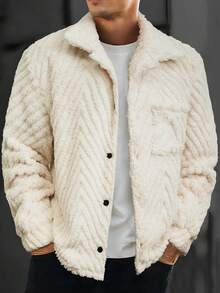 Manfinity Homme Men's White Coral Fleece Windbreaker Jacket , Fall/Winter