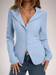 SHEIN Forever 21 Xuân & Hè Ngày lễ tình nhân/Thanh lịch/Thường ngày/Cổ điển/Lễ hội/Hòa nhạc đồng quê/Bữa sáng muộn/Tiệc về quê/Lễ Phục sinh/Khách/Tiệc trà/Cơ bản/Hòa nhạc/Tiệc vũ hội/Đám cưới/Lễ hội Rave/Trang trọng/Phong cách phương Tây/Cocktail/Câu lạc bộ/Mùa xuân/Sinh nhật/Dễ thương/Sang trọng/Đi chơi/Kỳ nghỉ/Văn phòng/Sân bay/Phong cách những năm 2000/Thời trang đường phố/Áo cánh tay dài - Màu xanh lam - Xem 4