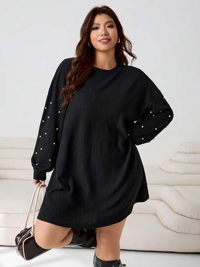 Solflare 秋季大码优雅串珠装饰连衣裙