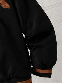 Girls' Solid Color Zip-Up Jacket With Thermal Lining And Embroidered Decor, Comfortable And Versatile Autumn/Winter Outerwear - Brown - View 6