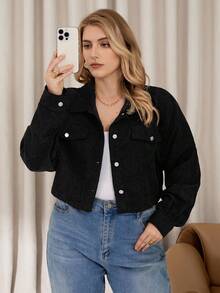Elaquor Veste ample à manches longues et épaules tombantes en couleur unie pour femmes grandes tailles, automne et hiver. Veste noire, tenues décontractées pour femmes, tenues d'aéroport, vêtements d'hiver pour femmes - Noir - Voir 4
