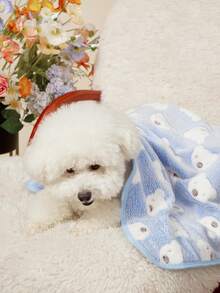 PETSIN 1 Pet Cat Dog Universal Blue And White Bear Cute Pattern Printed Plush All Season Universal Dog Blanket - Blue - View 6