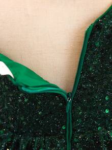 Vestido verde con lentejuelas de Navidad para niñas, vestido formal de fiesta de un hombro para niñas - Verde - Ver 4