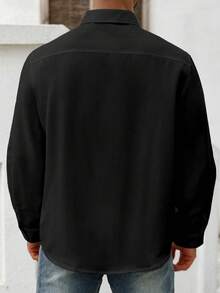 Manfinity Homme Plus Size Men's Solid Color Casual Long Sleeve Shirt - Black - View 2