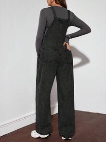 SHEIN Pantaloni denim cu croială lejeră, blugi albaștri pentru femei, blugi largi pentru femei, blugi vintage largi, pantaloni de iarnă pentru femei, blugi casual largi pentru femei, cu picior larg - Negru - Vizualizare 2