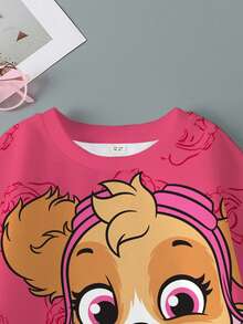 SHEIN | PAW Patrol 年轻女孩可爱卡通狗印花保暖内衬套头衫，休闲日常通勤，秋冬 - 白色 - 查看 4