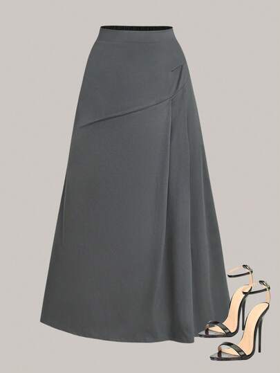 Franclia Falda versátil de talle alto con pliegues para mujer de talla grande, elegante gris