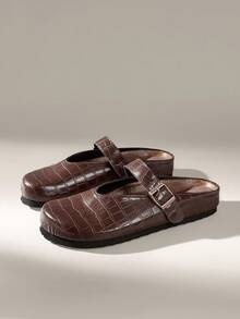 Solecia 女士厚底套脚穆勒鞋，闭趾款，适合秋冬季节和圣诞节穿着 - 棕色 - 查看 2